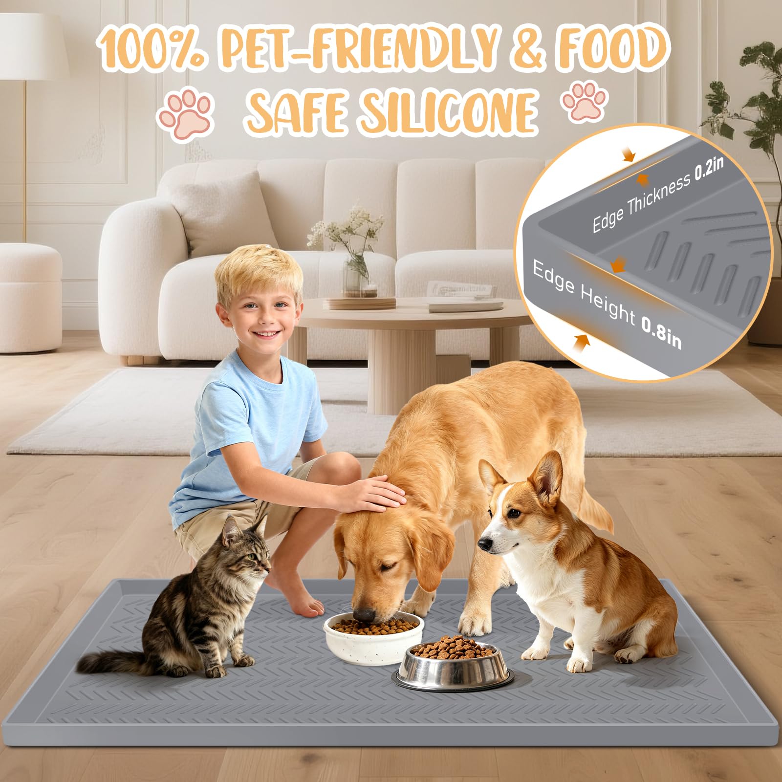 Kalolary Tapis d'alimentation en silicone pour chien - Imperméable - 140 x