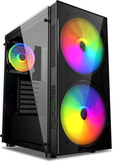 iONZ KZ25 PC Gaming Case M/ATX Classic Black, Midi Tower ARGB 200mm LED Fans Tempered Glass