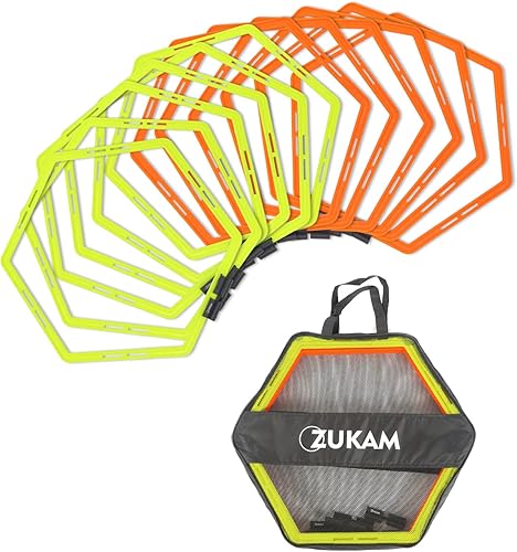 ZUKAM Anillos hexagonales de agilidad para entrenamiento de velocidad y agilidad, escalera, escalera, con bolsa de transporte (12 anillos)