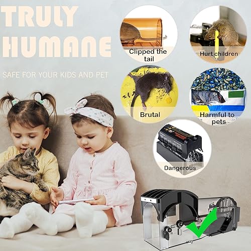 Miniatura 2 de IIWEY Trampas humanitarias para ratones, trampa para ratas ampliada de 8.9 pulgadas, trampa reutilizable para atrapar y liberar ratones, trampa para