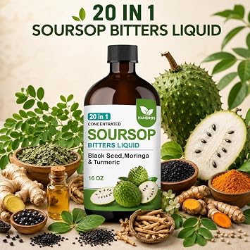 Soursop Bitters Liquid 16 fl oz - Traditional Bitters Formula with Black Seed, Moringa & Turmeric