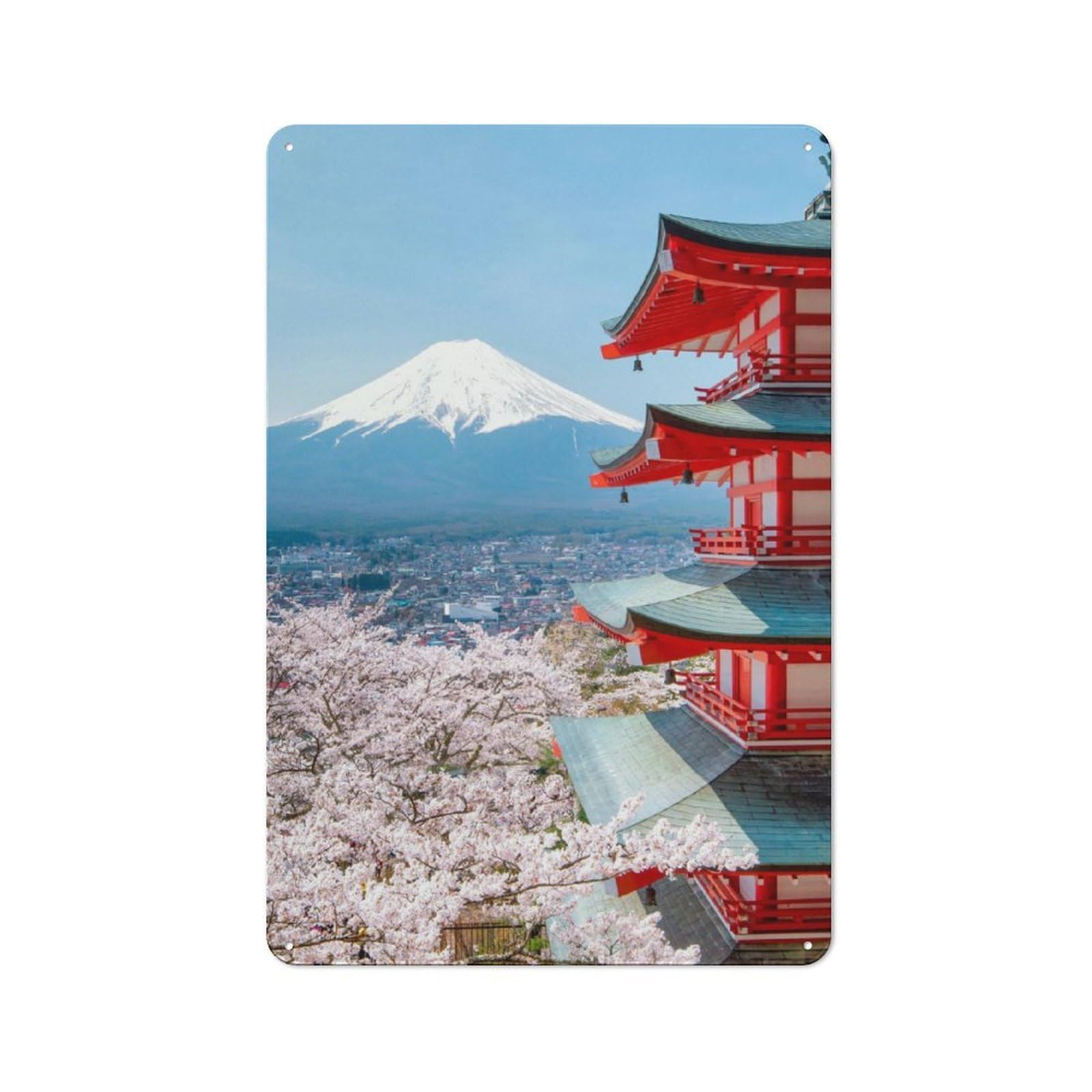 Junmoney Mt Fuji And Peace Pagoda Vintage Tin Sign 30X20cm With For Guest Room Or Hallway, Suited To Wall Displays In Guest Rooms And Hallways