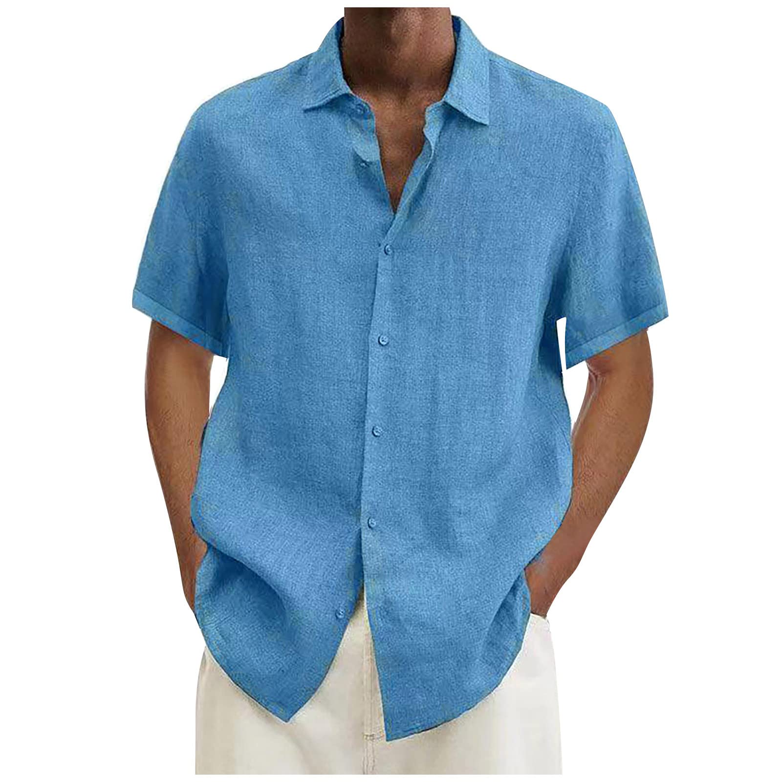 Ymosrh Men's Shirts Casual Summer Casual Cotton Linen Solid Color Short Sleeve Shirts Loose Tshirts for Men