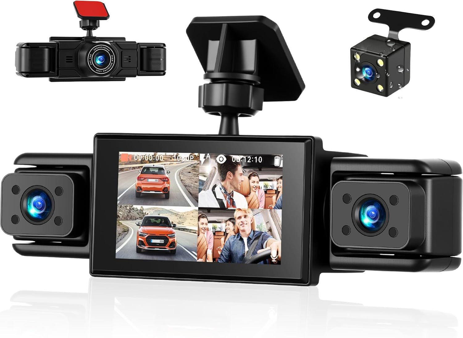 4 Channel Dash Cam 360° View,1080P Front and Rear Inside,Left Right Dash Camera for Cars,3" IPS Screen Dash Camera with Loop Recording,G-Sensor,Parking Assistance,24H Parking Monitor