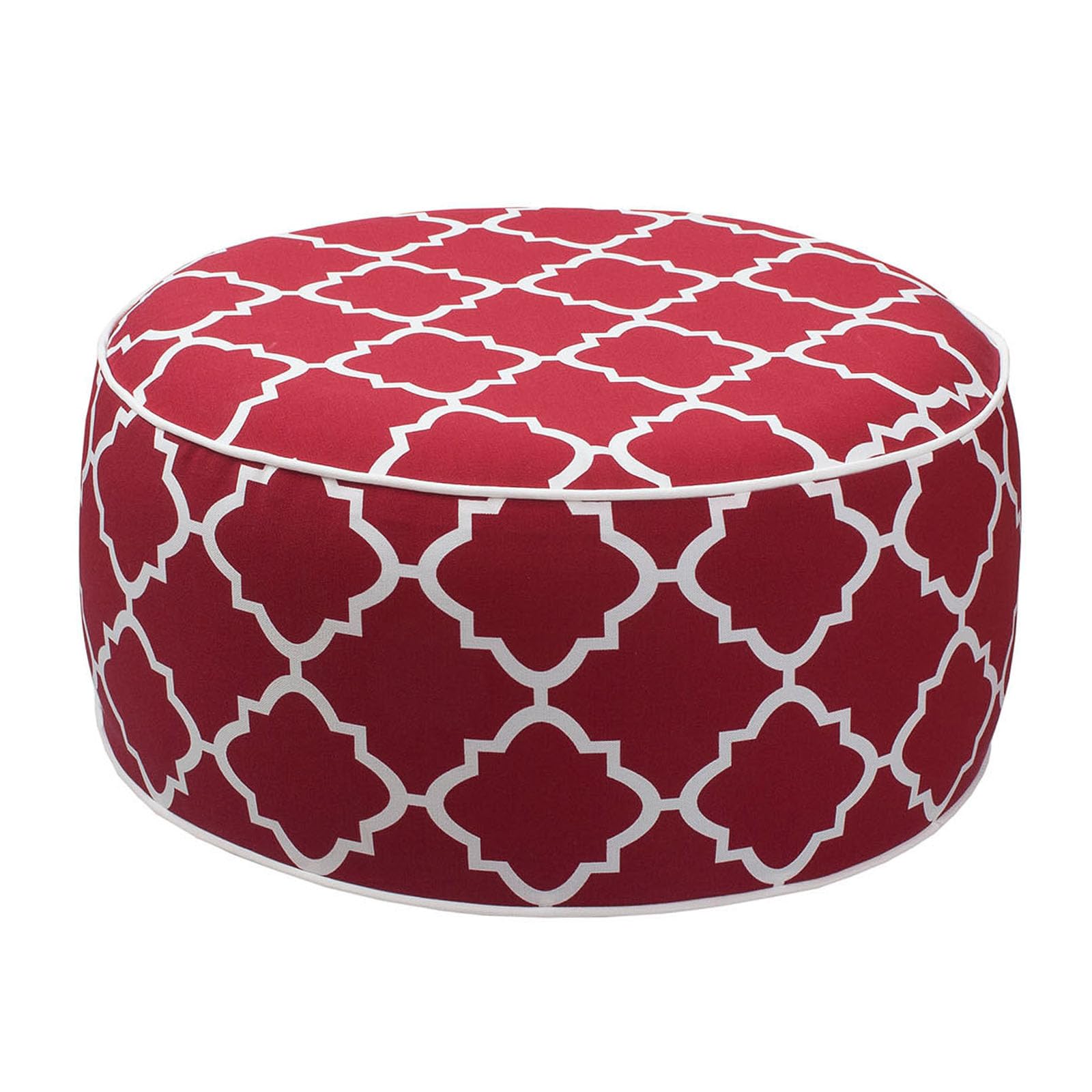 IN4 Care Outdoor/Indoor Inflatable Ottoman Pouf D20 xH9, All Weather Round Footstool with Foot Pump, Water Repellent Portable Footrest with Handle for Patio Garden Camping Travel-Red Geometry — image 1