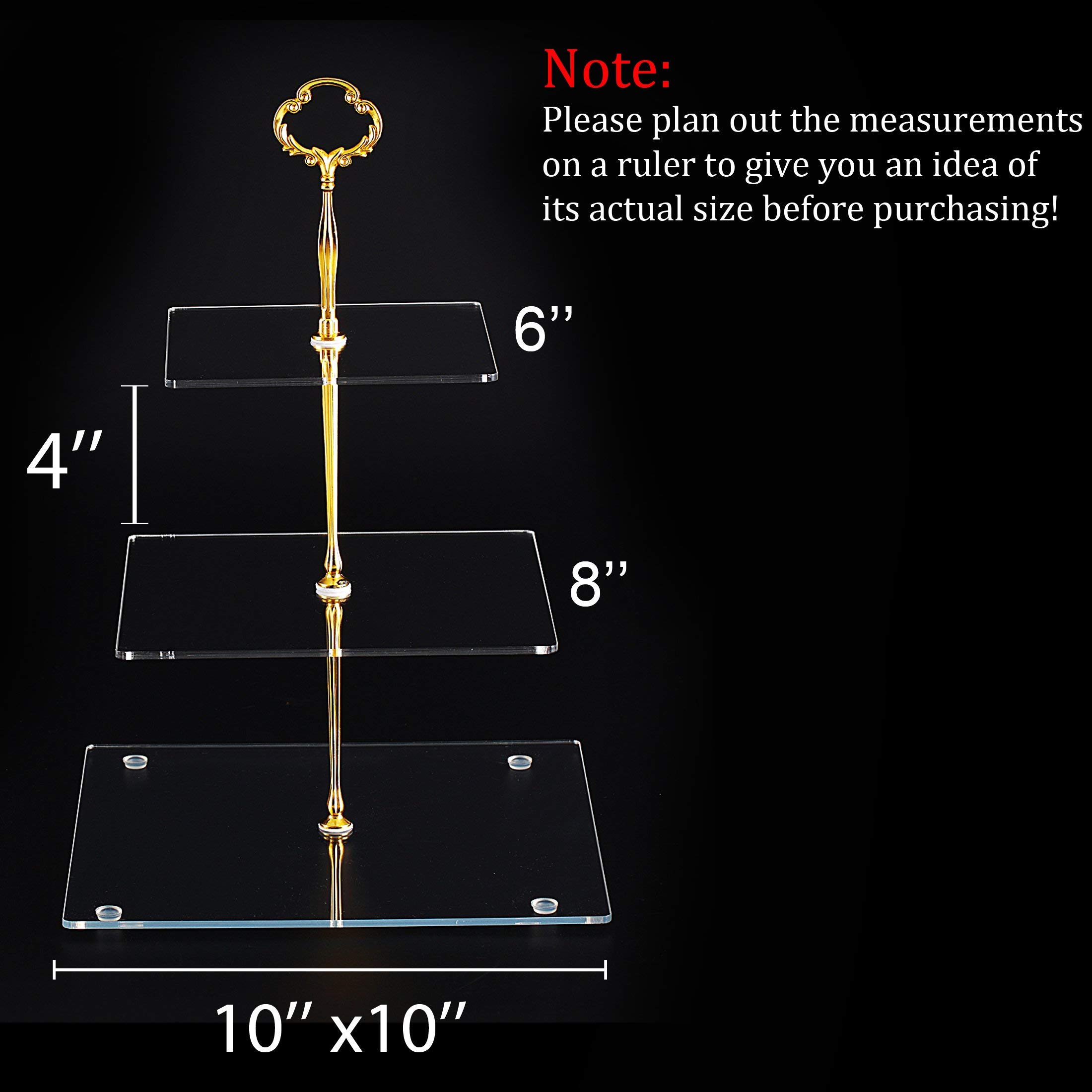 Jusalpha 3 Tier Strong Acrylic Square Cupcake Stand, Dessert Display Tower (Gold Version 2, 1) 3SG-V2 by Jusalpha