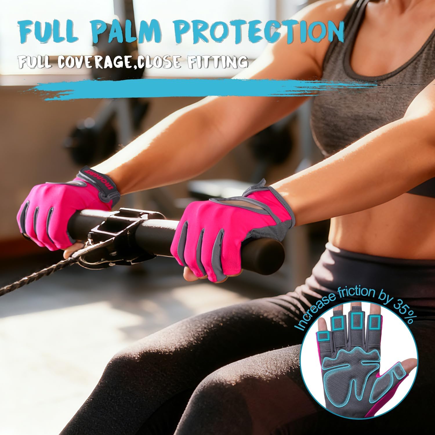 Breathable Workout Gloves for Women, Thick Padded Weight Lifting Gloves, Full Palm Protection & Extra Grip for Women Gym, Rowing, Fitness Training and Hanging