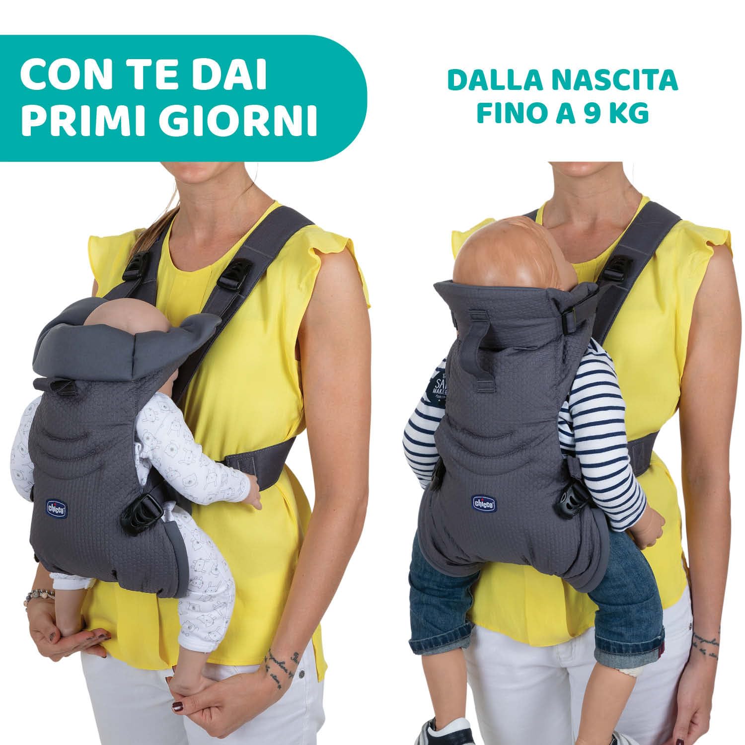 Chicco Easyfit Marsupio Neonati Ergonomico per Bebè e Bambini dalla Nascita a 9 Kg, Porta Bebè Semplice e Intuitivo da Indossare, Fronte Mamma e Fronte Strada, Supporto per Testa e Collo, Grigio