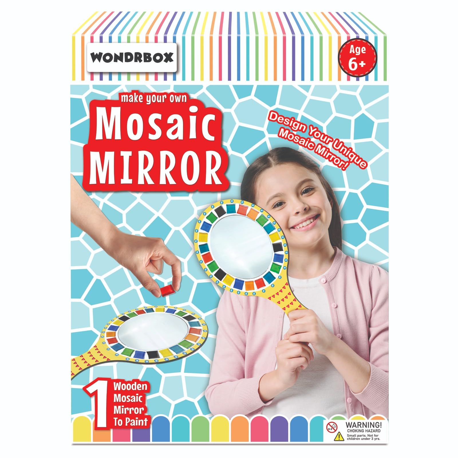 WONDRBOX Mosaic Mirror Art Kit | Art and Craft Kit for Girls 6-12 | Coloring & Painting Kit | Toys for Kids | Birthday Gifts for Girls Age 6 7 8 9 10 11 12