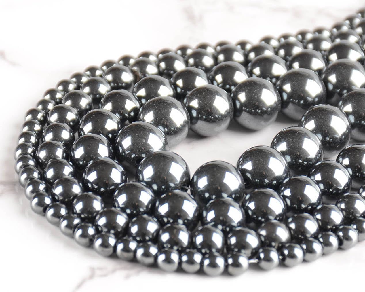 10mm 100pcs Natural Stone Beads Black Hematite Round Genuine Stone Beading Loose Gemstone Hole Size 1mm DIY Charm Smooth Beads for Bracelet Necklace Earrings (Black Hematite 10mm) - Image 2