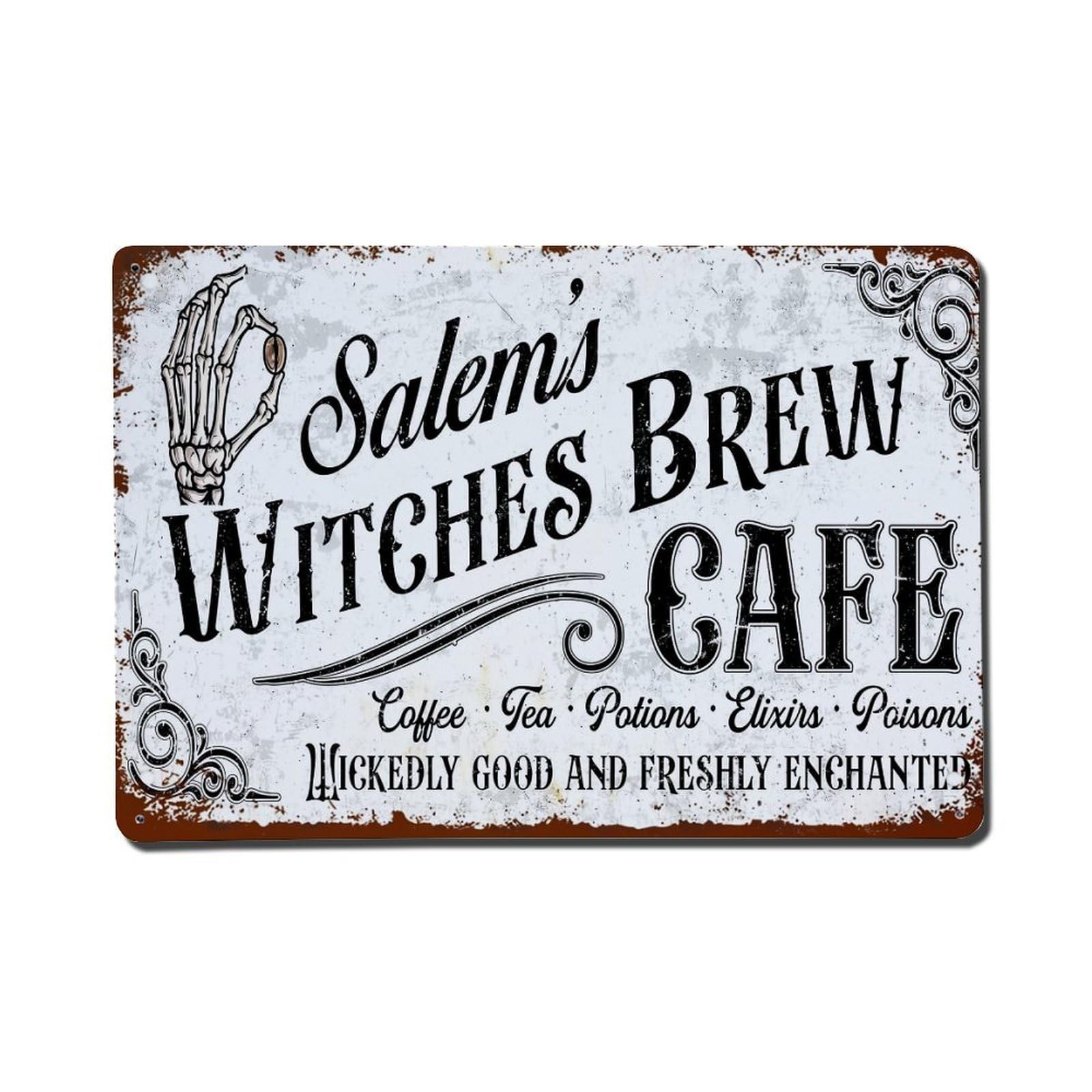Jdfenggu Vintage Salem Witches Brew Cafe Sign Retro Metal Tin Sign, Metal Poster For Bar, Home, Man Cave, Kitchen, Laundry Room Art Decor 8X12 Inch