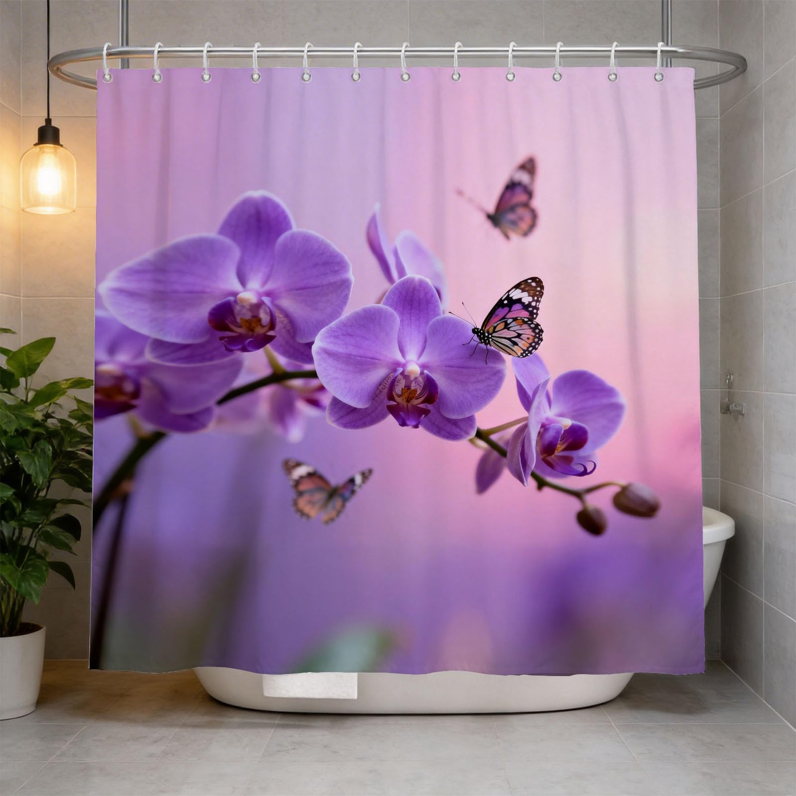 Hongduo 3D Butterfly Shower Curtain for Stalls Bathtubs Phalaenopsis Orchid Bathroom Decor Shower Curtain Set Polyester Fabric Waterproof 120x180cm/48X71 Inch with Hooks