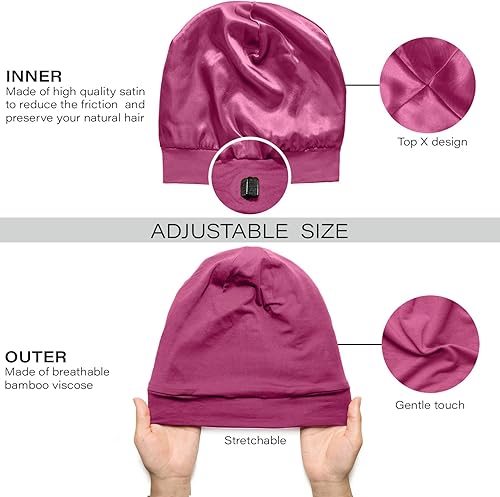 Miniatura 28 de CAPLORD - Gorro de satén con forro para dormir, de bambú, para cabello natural erizado, para mujeres y hombres