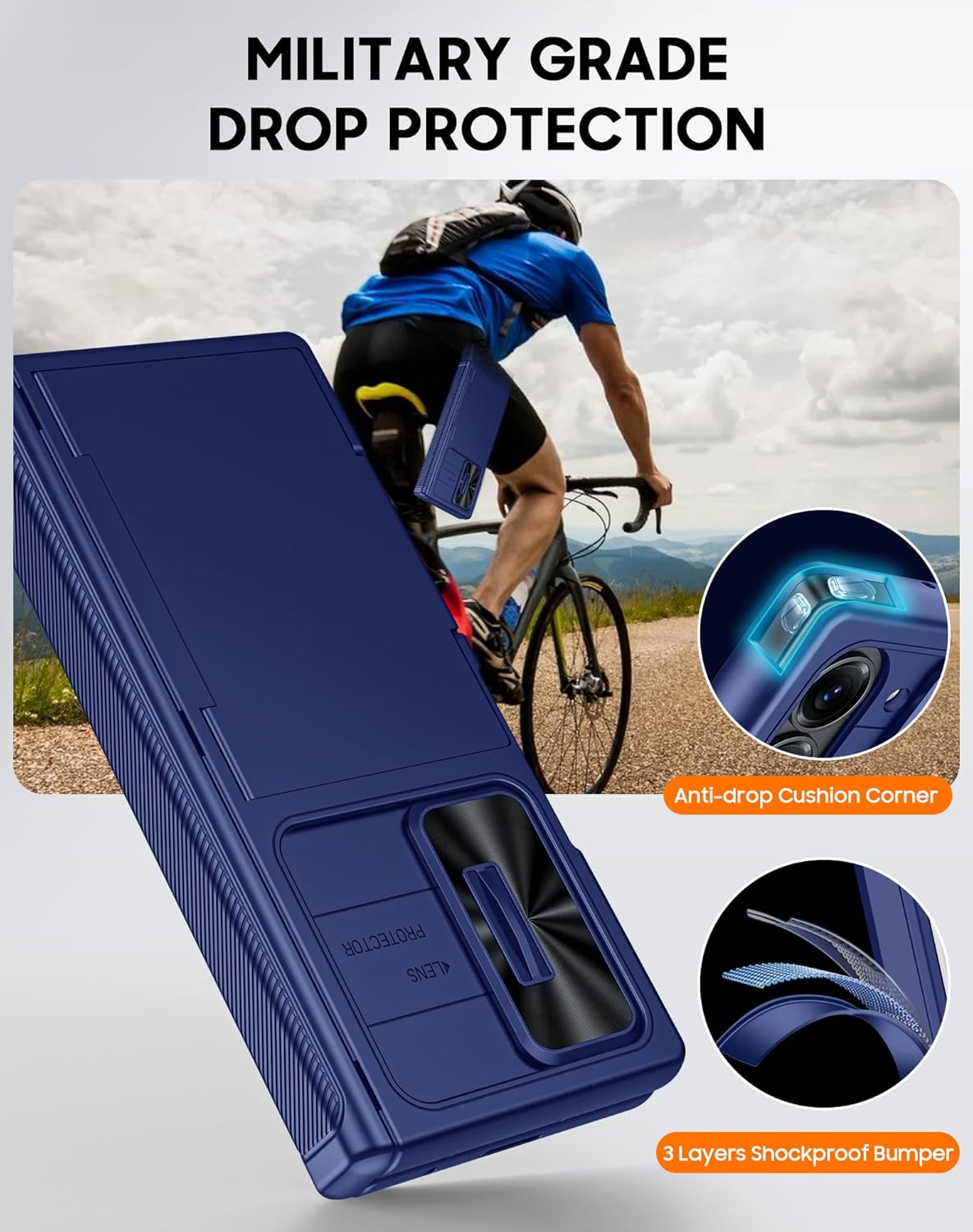 Vizvera for Samsung Galaxy Z Fold 6 Case RFID Wallet with Cards Holder [Hinge Cover] [Camera Cover] Shockproof Silicone Protective Phone Case for Z Fold 6 2024-Blue