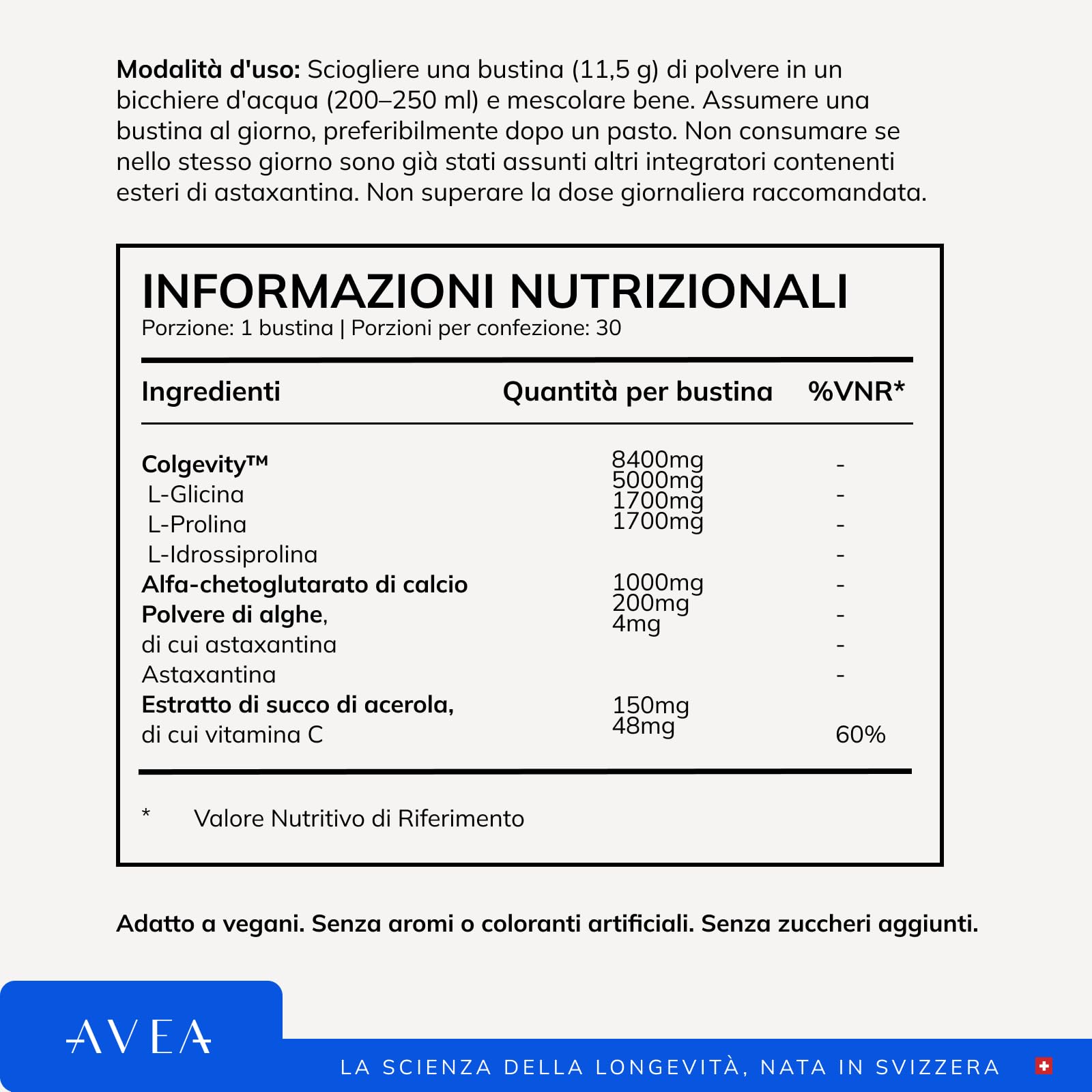 AVEA Collagen Activator (30 bustine di collagene in polvere – 8400 mg Colgevity™) - 4 volte più efficace del collagene tradizionale – Per una pelle giovane, capelli e unghie sani