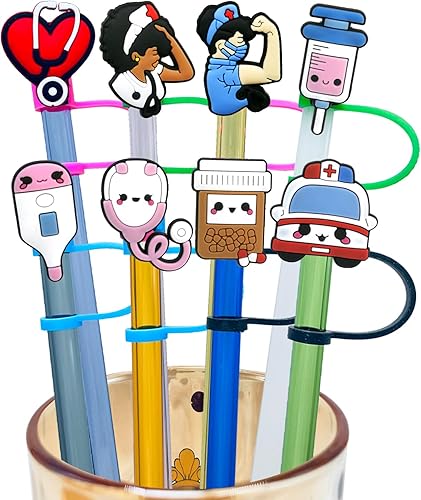 Kleeblatt Tapas de popote para enfermera, 8 piezas de bonitas puntas de pajitas de silicona, reutilizables, para popotes de 14 a 13 pulgadas, disponible en Yaxa El Salvador