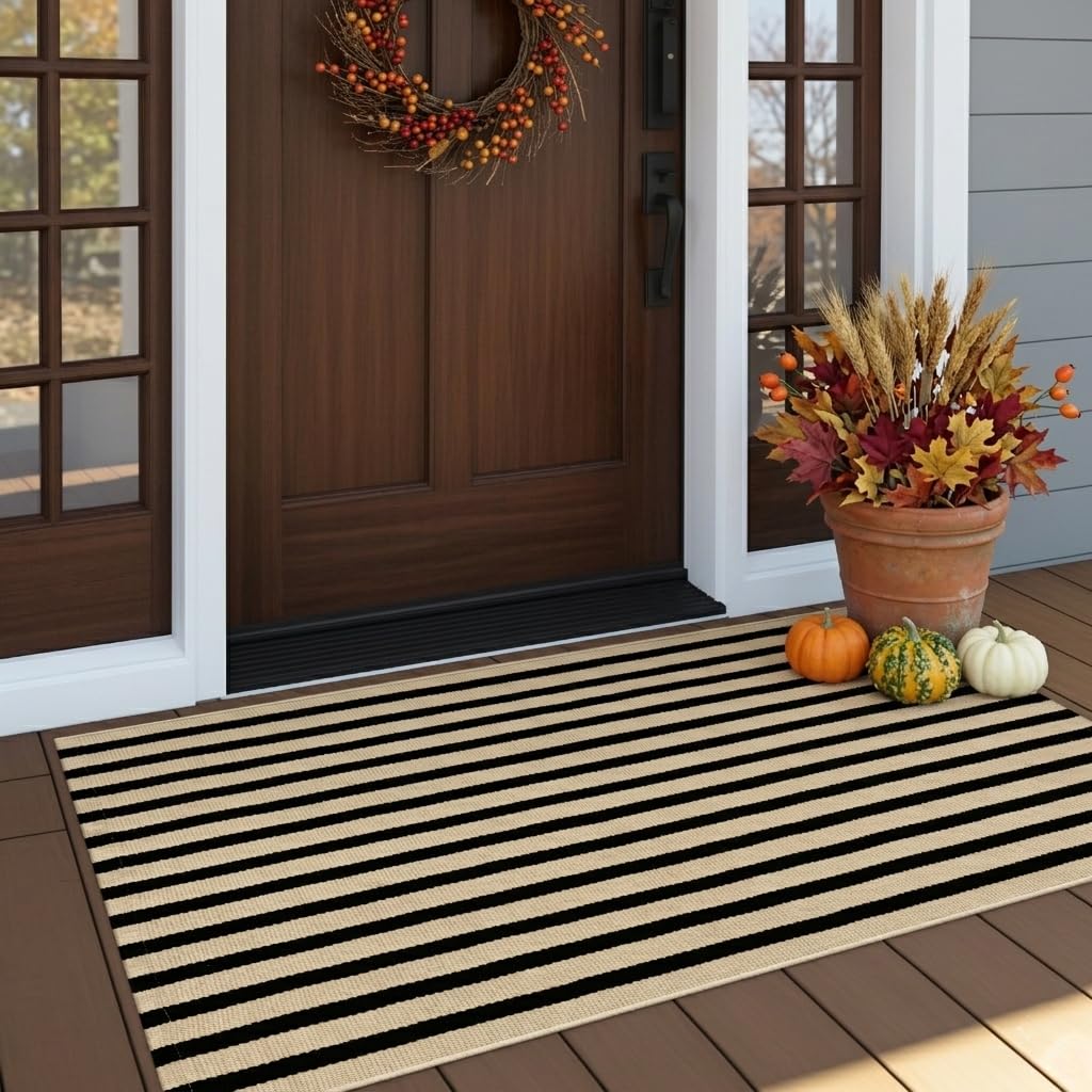 OJIA Outdoor Porch Rug Fall Front Door Mat in Black and Tan