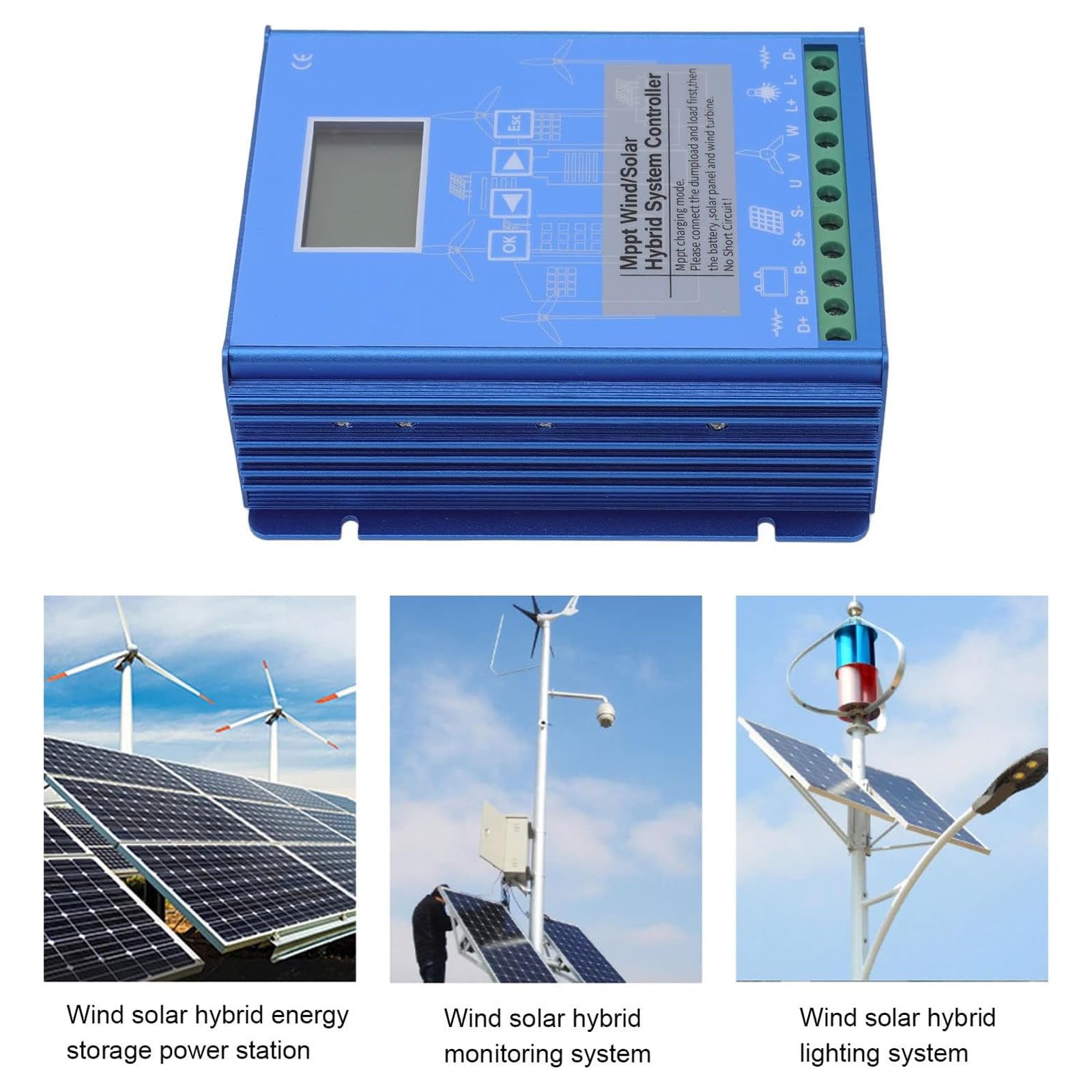 Hybrydowy regulator ładowania 500 W, regulator ładowania energii słonecznej, ładowarka turbiny wiatrowej, kontroler baterii poza siatką z zrzutem wiatru, 24 V