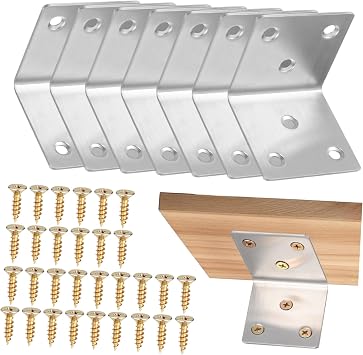 jojofuny 8pcs Stainless Steel Corner Brackets Heavy Duty Mounting Plate for Furniture Cabinet Support
