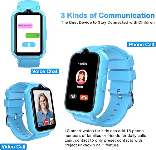 Miniatura 5 de Reloj inteligente 4G para niños, reloj inteligente para niños con rastreador GPS y videollamadas, reloj de teléfono celular para niños de 5 a 12