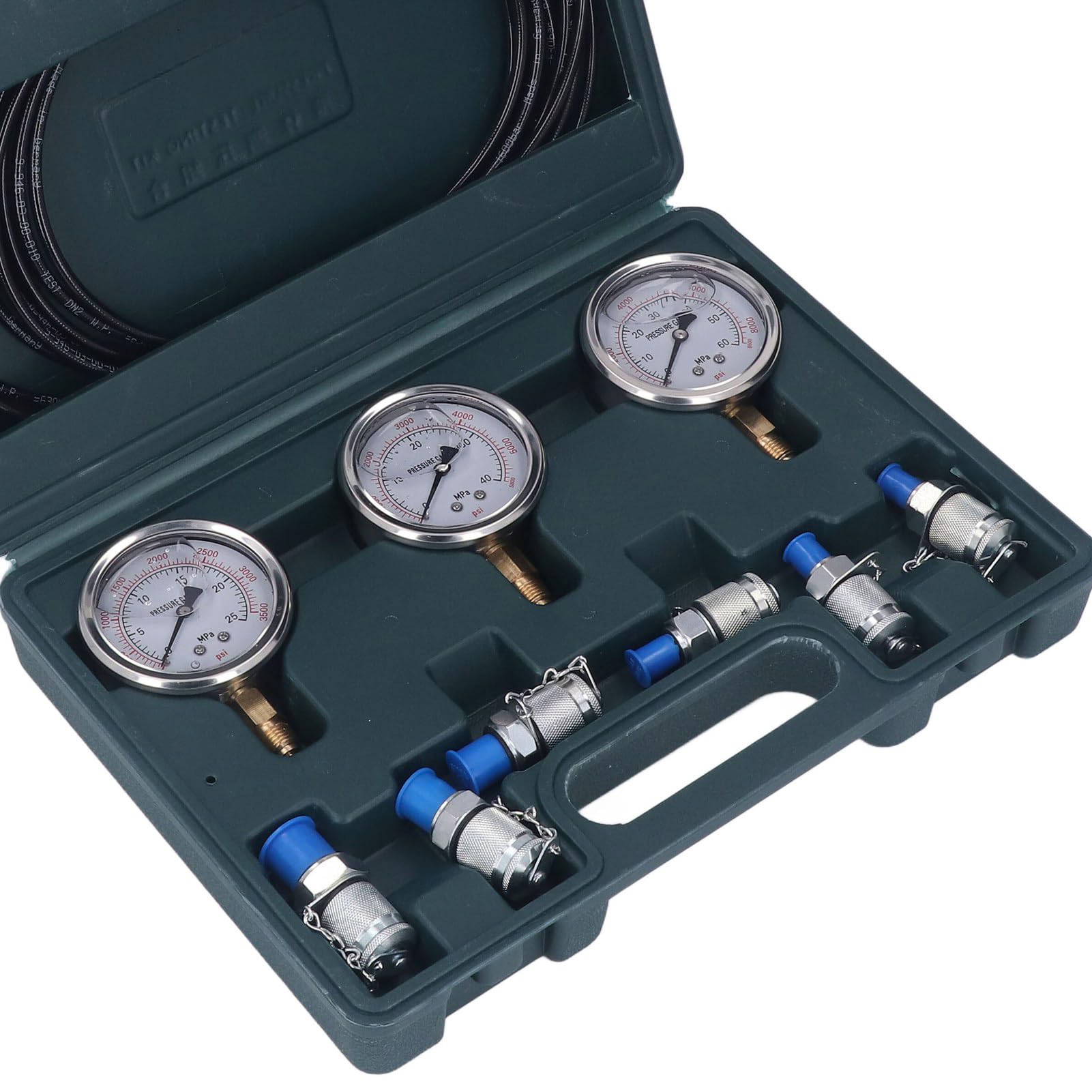 Kit di Prova della Pressione idraulica 3 manometri 6 Giunti 3 Tubi Flessibili Scatola di Prova della Pressione idraulica Portatile per Uso Industriale