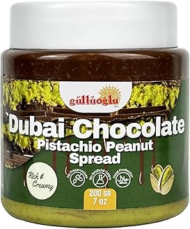 Gulluoglu Dubai Chocolate Pistachio Peanut Spread – Rich & Creamy Middle Eastern Chocolate Paste with Roasted Pistachios & Peanuts, 7 oz (200g) Jar – Gourmet Halal Dessert