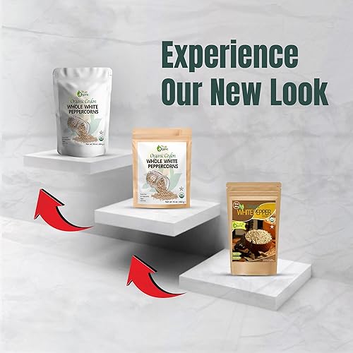 Miniatura 3 de True Organic Granos de pimienta blanca entera de 16 onzas | Pimienta orgánica USDA | Granos de pimienta orgánica 100% pura | Certificado Kosher |