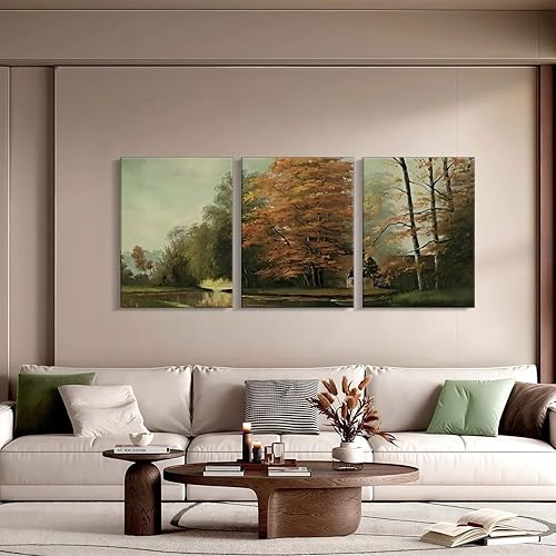 Miniatura 6 de 3 piezas enmarcadas de paisaje de casa de campo de otoño, arte de pared, impresiones de otoño galería de naturaleza, decoración del hogar para sala
