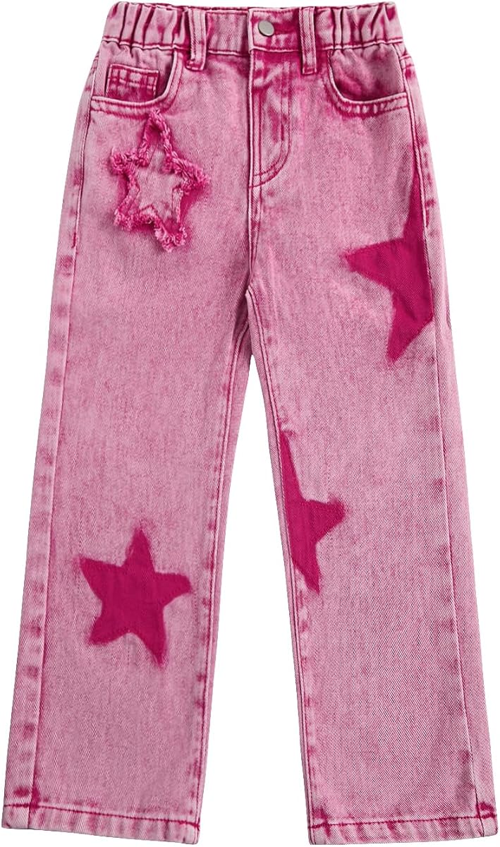 Toddler Girl's Star Print High Waisted Jeans Denim Pants with Pockets