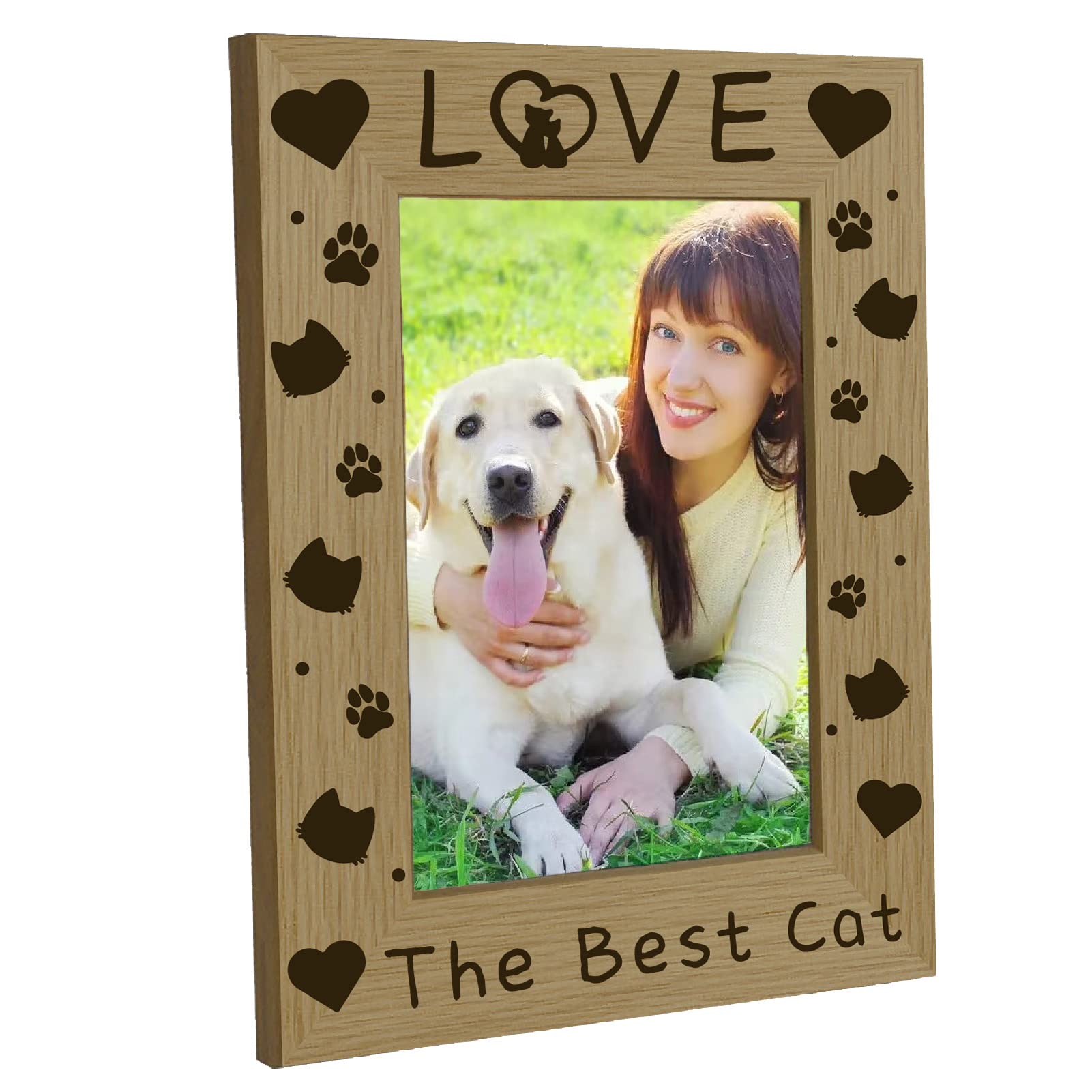 CREATCABIN Cat Picture Photo Frames Engraved Wood Frame Memorial Natural Wood Fits 4x6 Vertical Portrait for Family Pet Cat Lover Gift Home Tabletop Decor-The Best Cat โ image 1