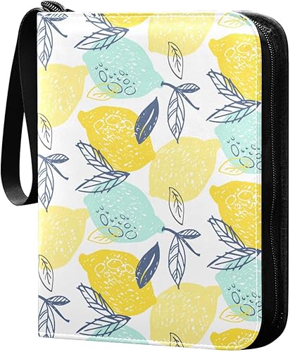 Lemon Trading Card Binder 4-Pocket Game Cards Album Folder PU Cover Card Storage Album 3-Ring Zip Binder Toploader Binder for Boys Card Collection