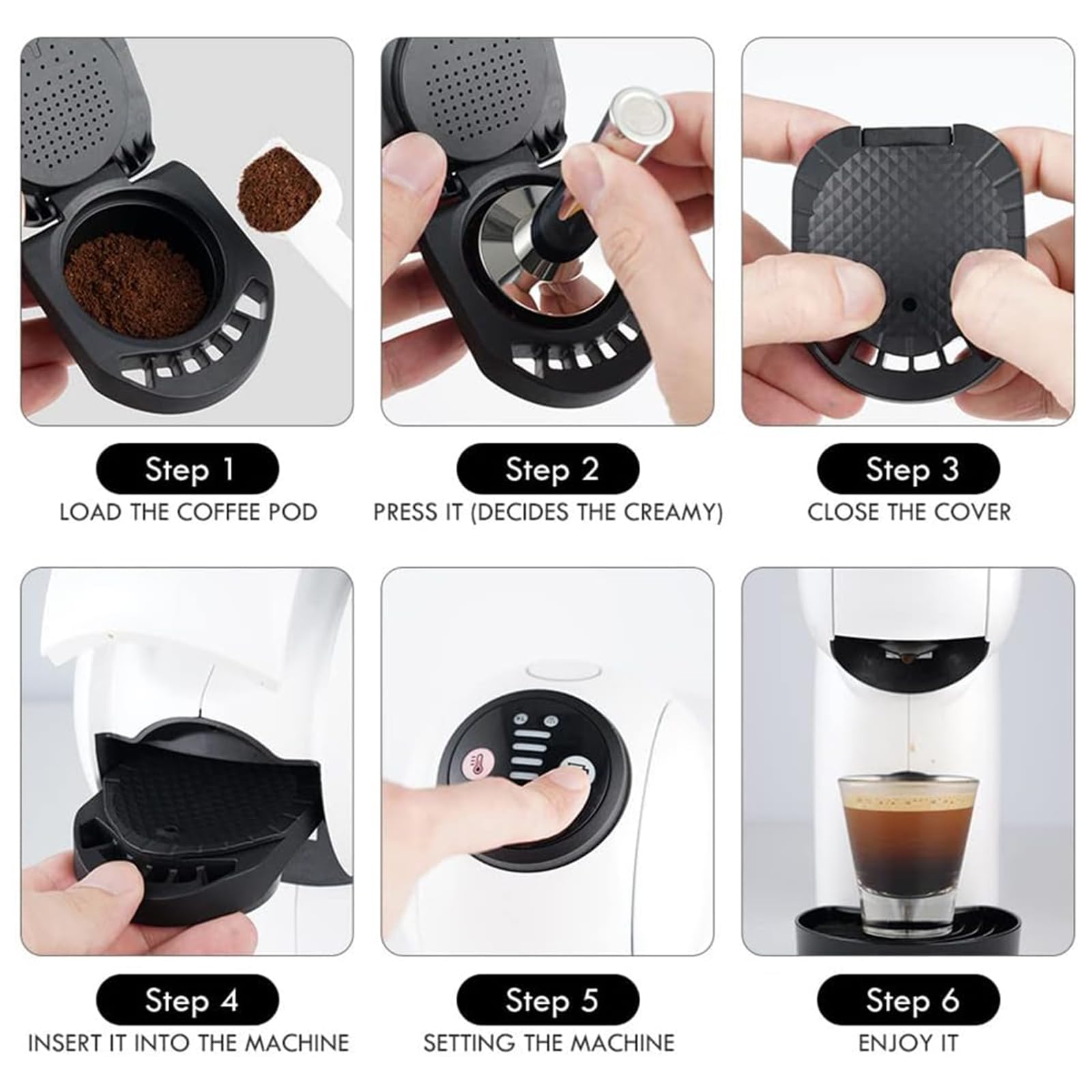 Convertitore riutilizzabile per capsule di caffè, adattatore ricaricabile per capsule di caffè, compatibile con Dol*e Gu* a Piccolo XS/EDG 305/EDG 606. /EDG 466/Genio S/Mini Me (capsula Cup)