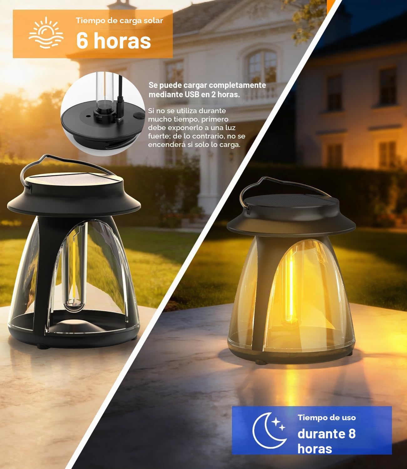 Luces Solares Exterior Suelo 2 Piezas, Luces Tradicionales de Tungsteno Blanco Cálido de 2700K, IP65 Impermeable Luz Solar Exterior Jardin para Patio, Calzada, Césped, Camino, Terraza