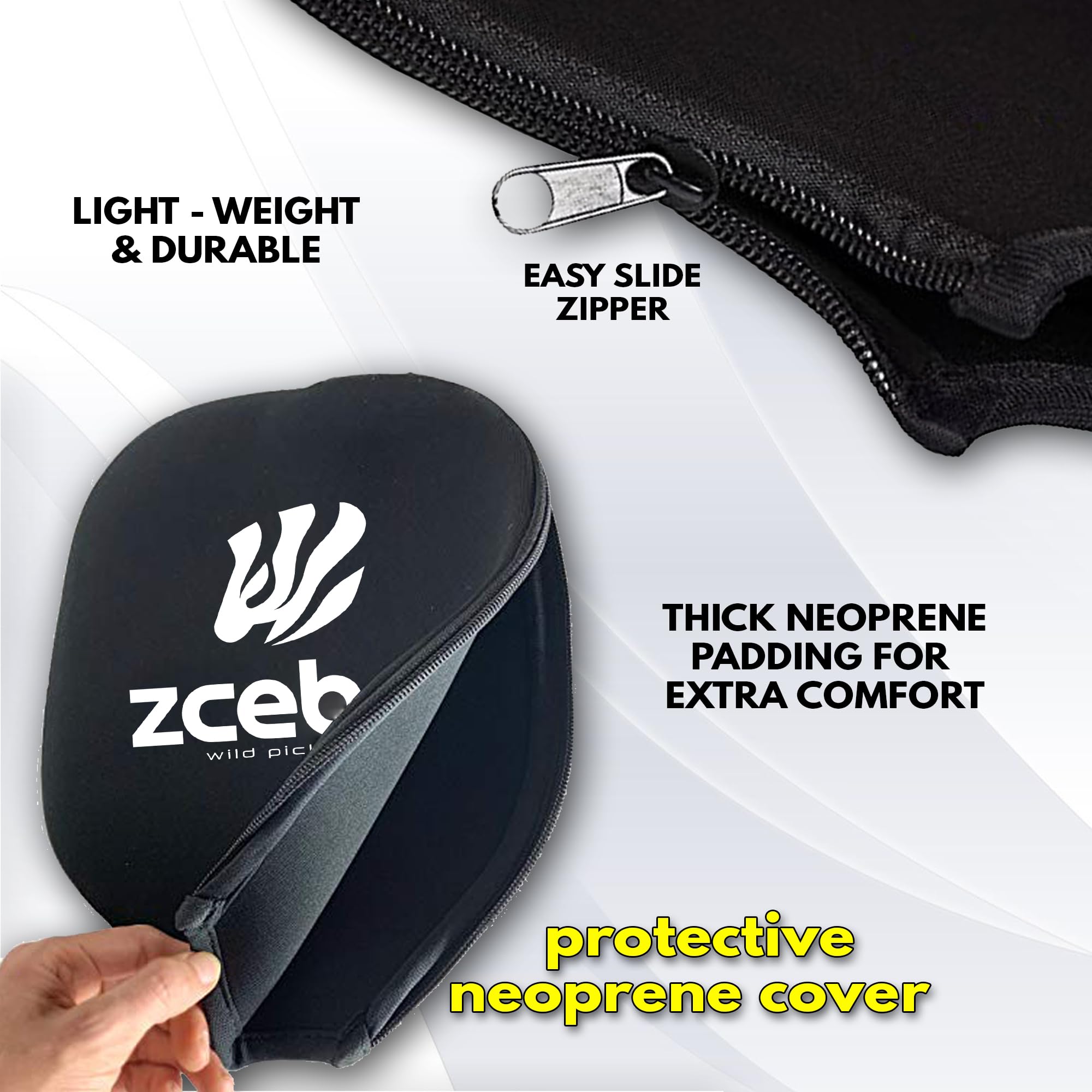 Raquette Paddle de Pickleball Composite - Raquette légère en Fibre de Verre Noyau de Panneau d'abeille en polypropylène texturé - Paddle Premium ZGECKO (Blanc)