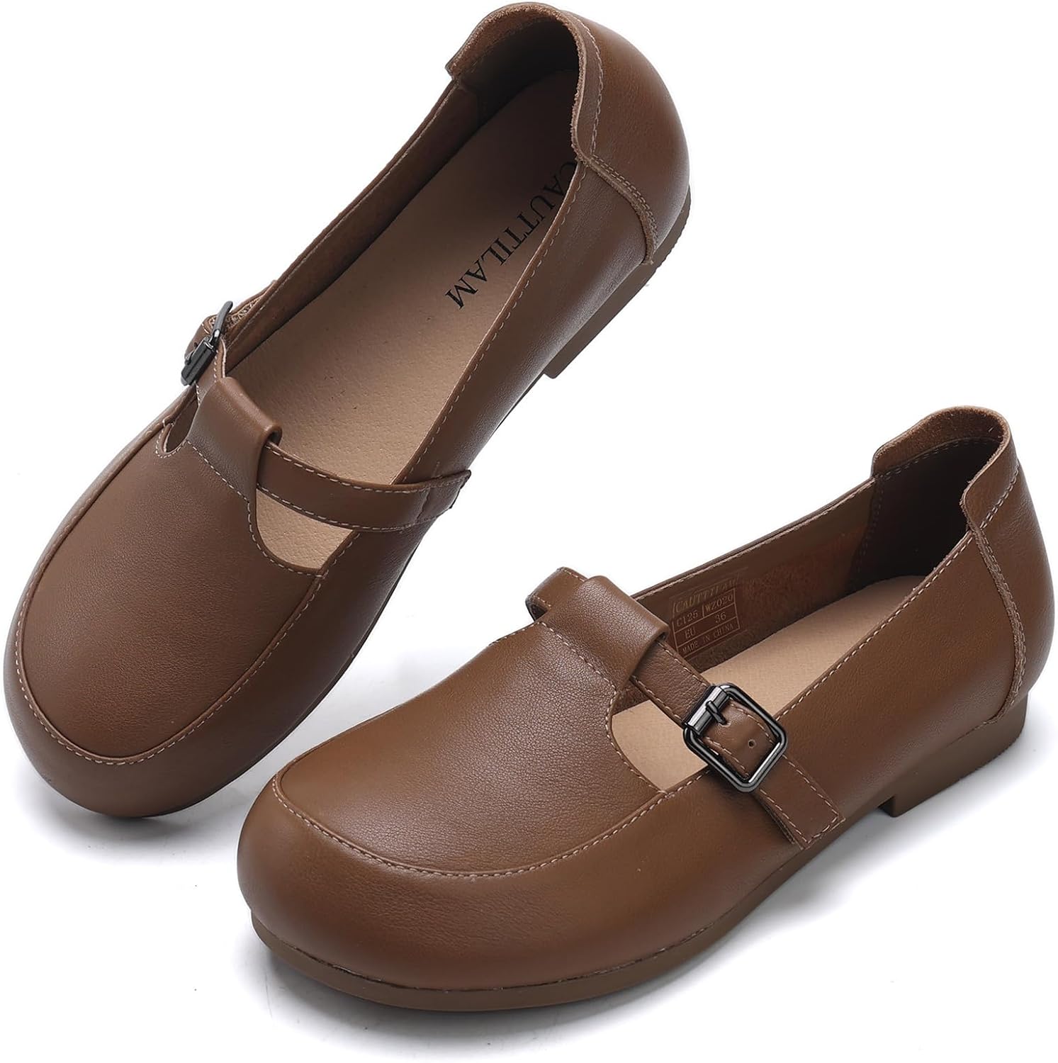 Women's Loafers Round Toe Flat Dress Shoes for Women,Comfortable Slip-On Casual Buckle Flats for Women Dressy and Work