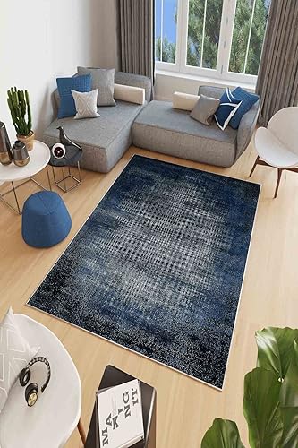 LaModaHome Alfombra antideslizante  Azul Vintage suave, lavable a máquina, para dormitorio, interior y exterior, resistente a las manchas, para sala