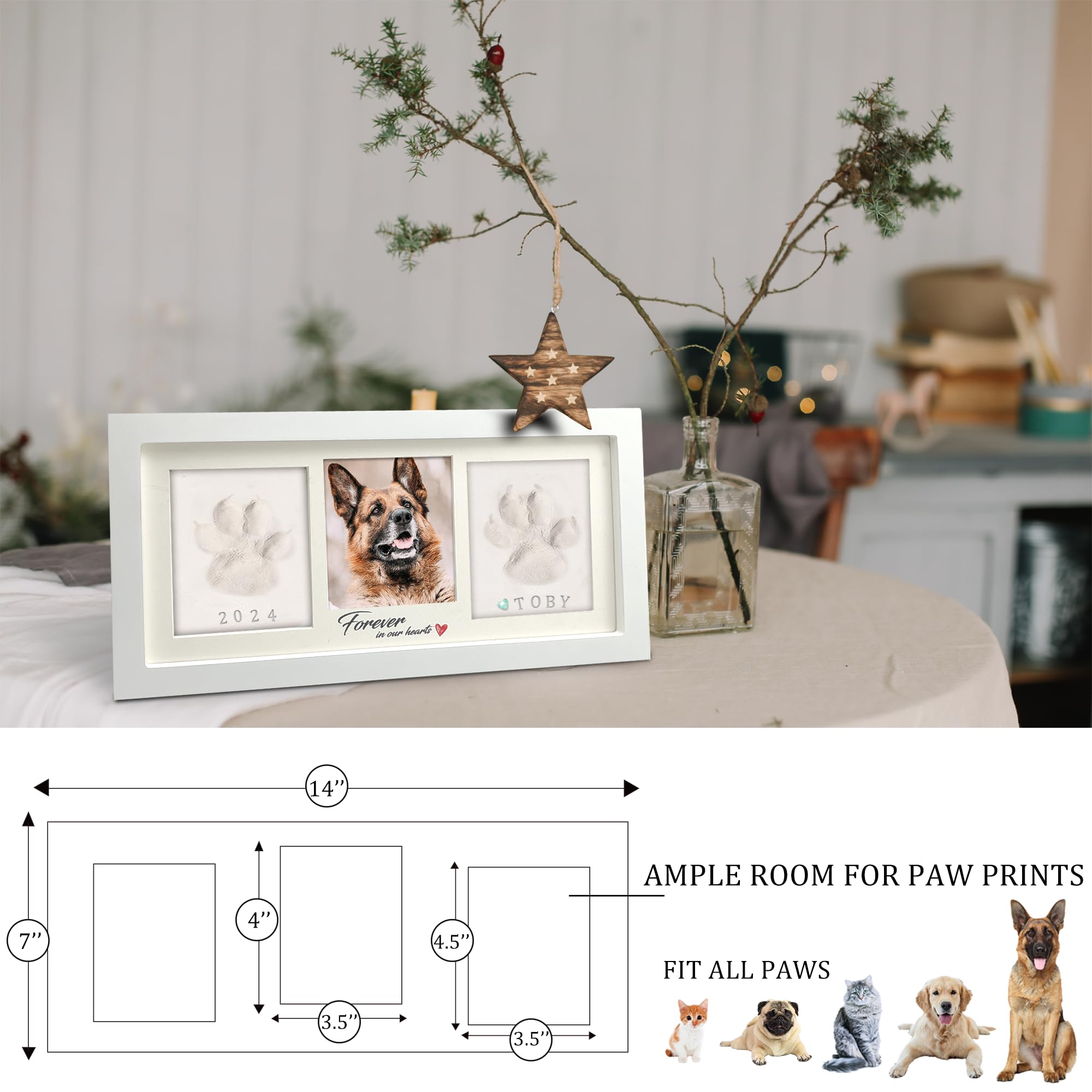 Paw Print & Nose Print Kit - No-Mess Ink Pad, White Frame, Dog & Cat Keepsake Memorial Gift