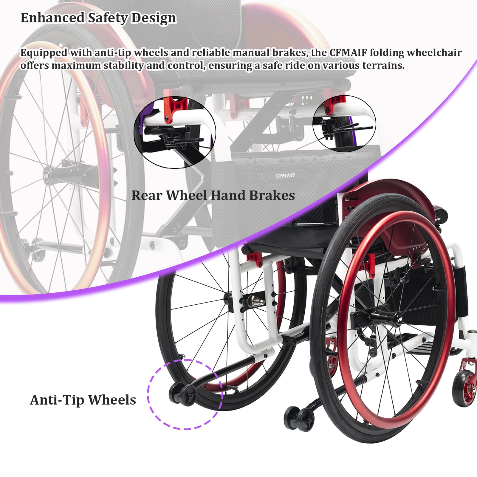 Lekkie wózki inwalidzkie dla dorosłych, przenośny aluminiowy sportowy składany wózek inwalidzki, samobieżny (siedzenie 40 cm, złoty)