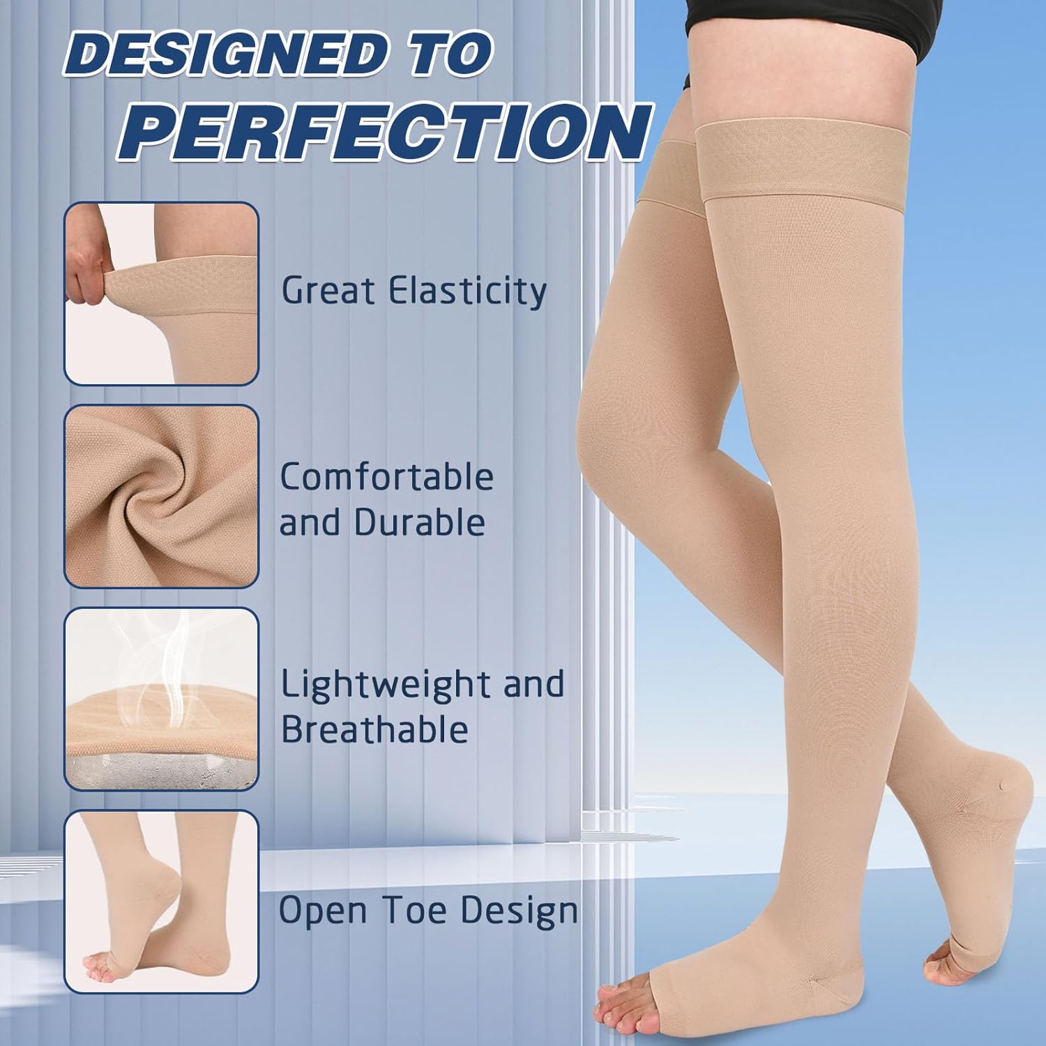 Compression Stockings for Women & Men, 2 Pairs 15-20mmHg Thigh High Compression Socks for Varicose Veins, Swelling, Pregnant - Image 7