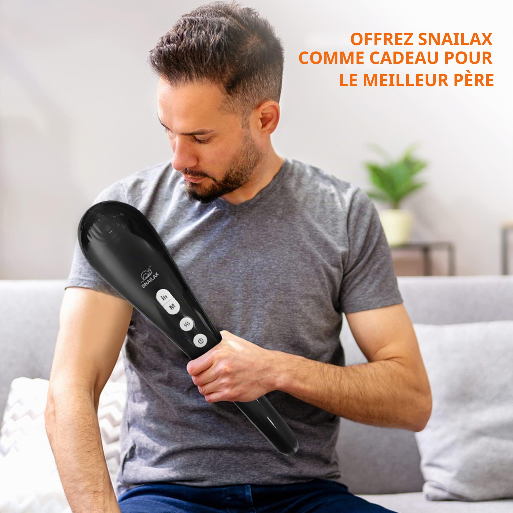Snailax Masseur electrique pour le dos sans fil à la main-Massage par percussion rechargeable avec chaleur, appareil de massage portatif pour soulager des douleurs dorsale Cadeau Homme&Femme