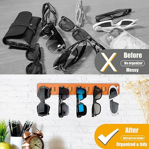 Miniatura 6 de Hapoyxm Organizador de lentes de sol montado en la pared, soporte para anteojos de madera de bambú, organizador de lentes de sol, almacenamiento