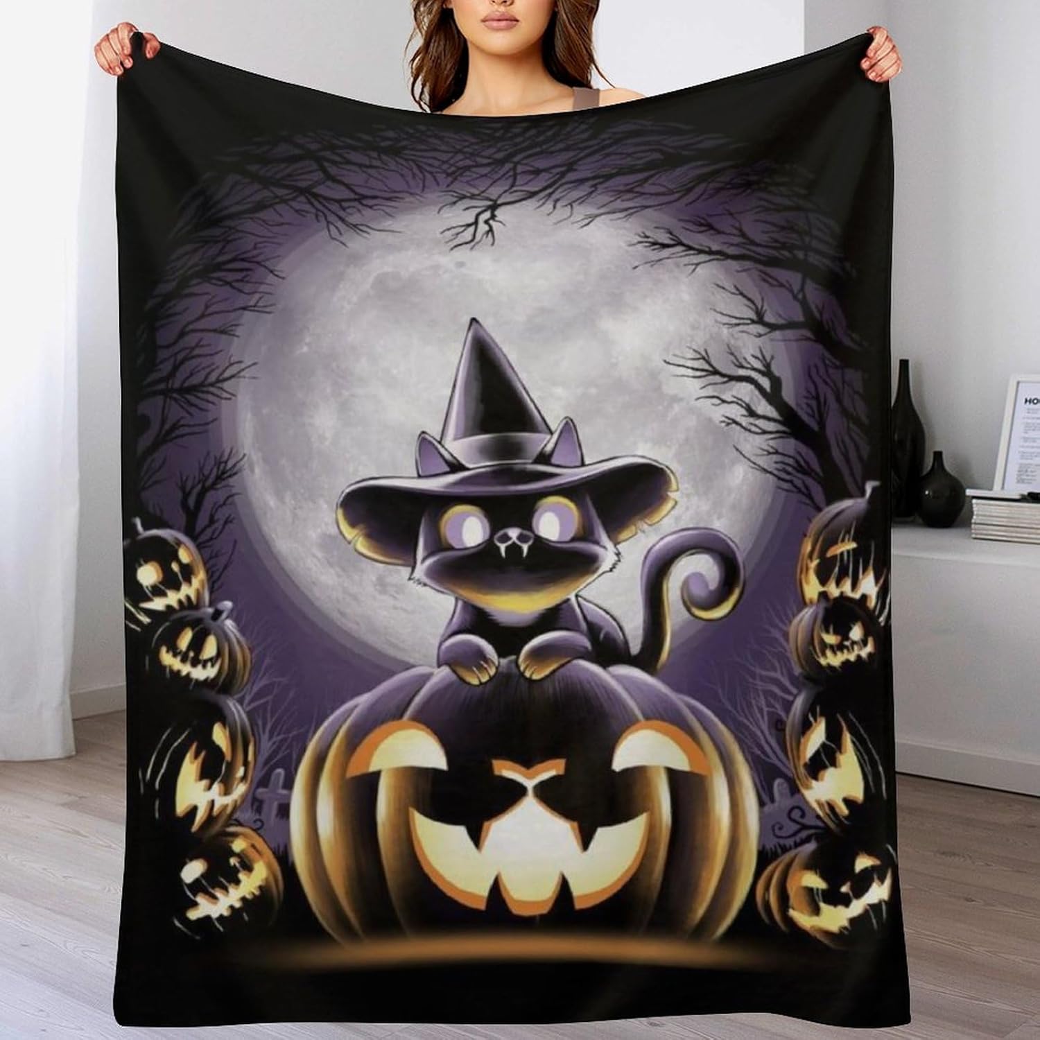 PAZZK Cuddly Blanket, Fluffy Sofa Blanket, Halloween Theme, Super Soft