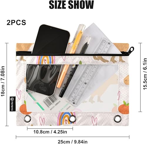 Vista 75 de Gredecor Estuche para lápices con 3 anillos, con cremallera de dinosaurio, paquete de 2 unidades, organizador transparente para la escuela