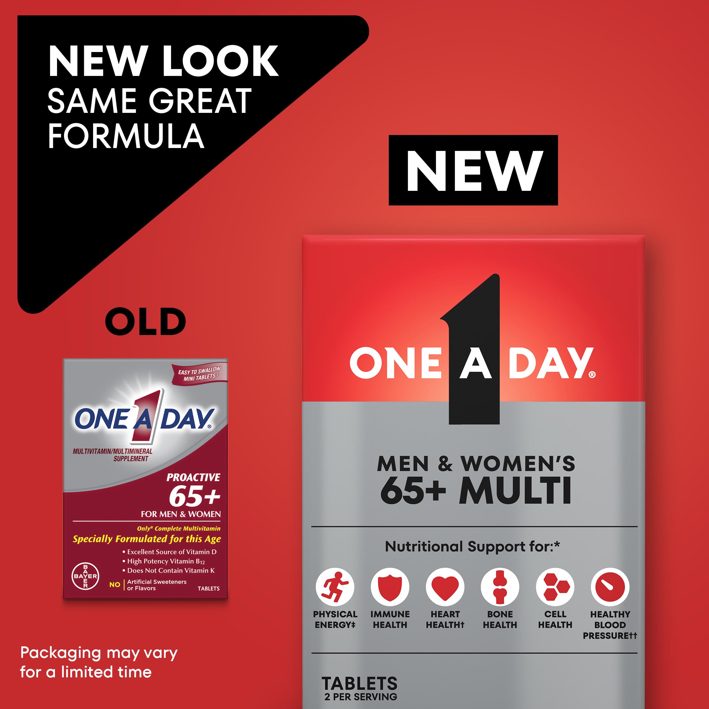 One A Day Proactive 65+, Mens & Womens Multivitamin, Supplement with Vitamin A, C, D, and Zinc to Support Bone Health & Cell Health, Calcium, Folic Acid, Tablet 150 Count — Amazon image 2