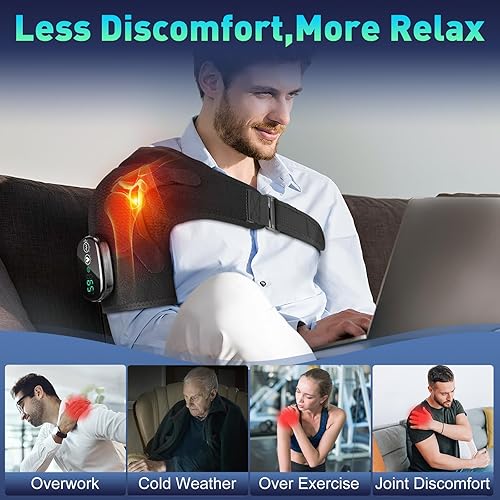 Miniatura 5 de Masajeador térmico inalámbrico para hombros, almohadilla térmica eléctrica recargable para hombro y cuello con 3 modos de calor y vibración, hombres