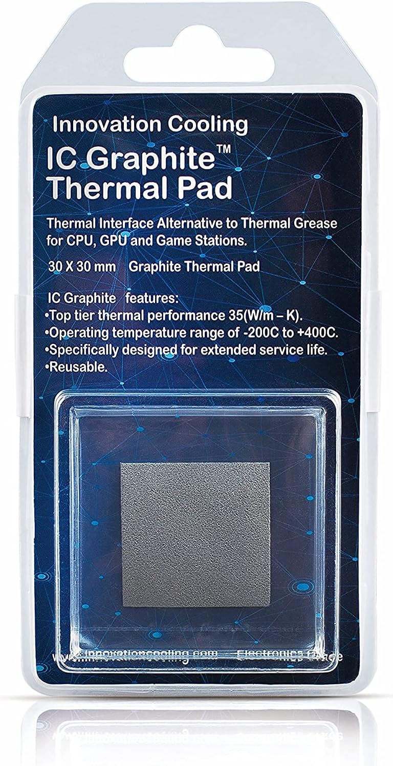Innovation Cooling Graphite Thermal Pad – Permanent Replacement for Thermal Paste/Grease (30x30mm 2-Pack)