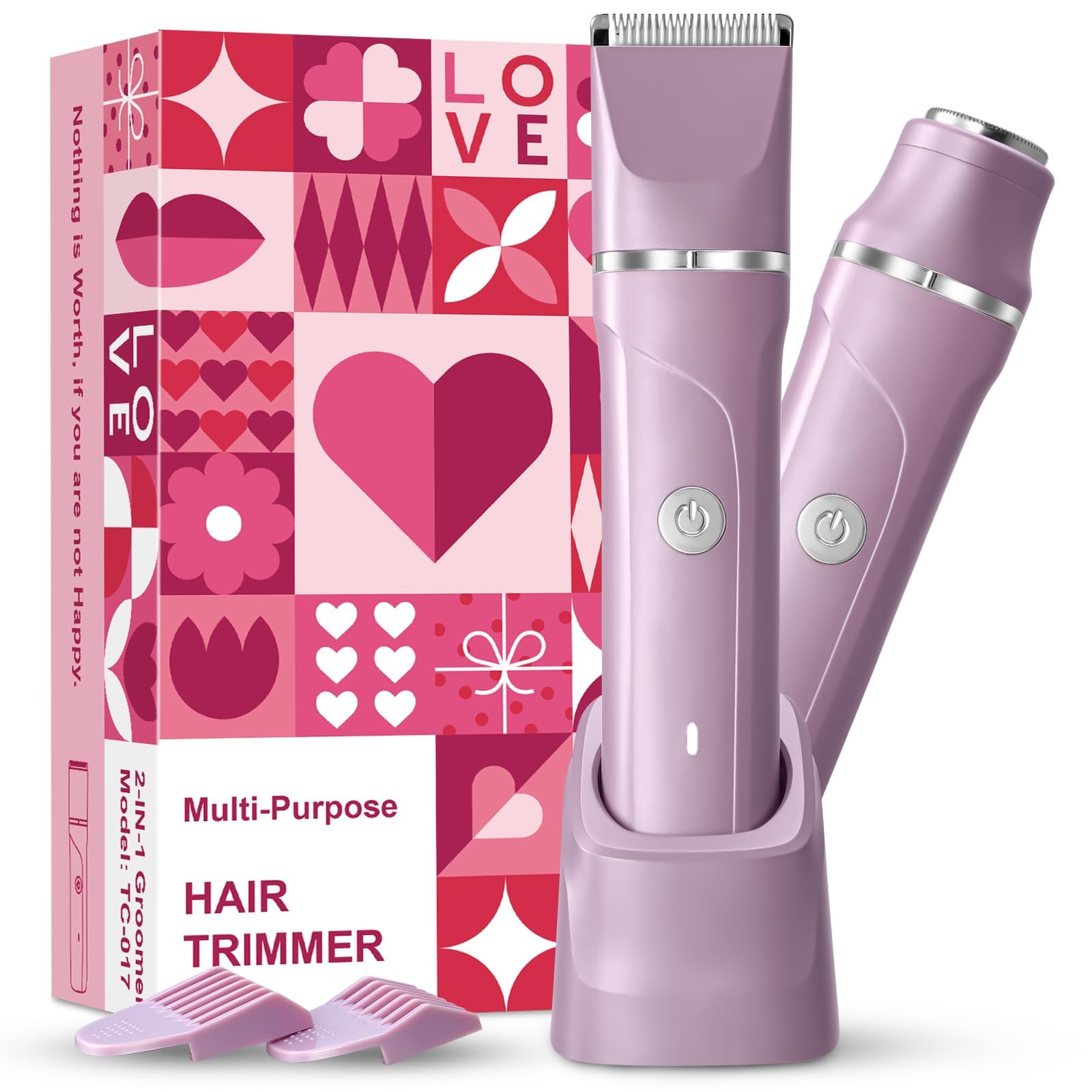 Electric Razors for Women, 2-in-1 Bikini Trimmer with Charging Dock – Precision Bikini Shaver &amp; Facial Trimmer for Sensitive Areas, Waterproof Electric Shaver for Women