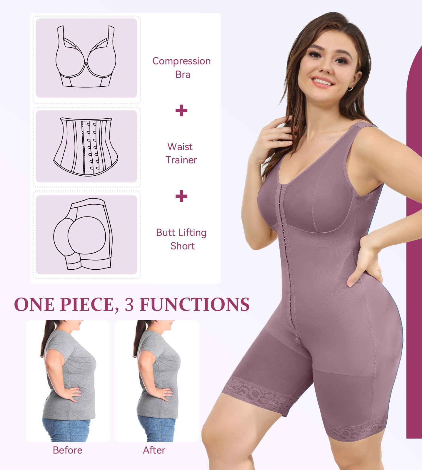 M MYODRESS Fajas Colombianas - Body gainant pour femme - Contrôle du ventre - Compression post-chirurgie