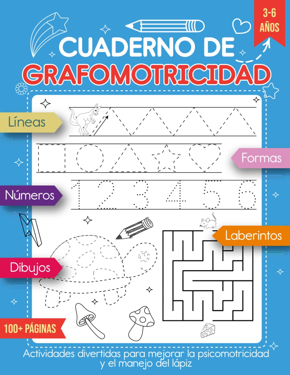 Cuaderno de Grafomotricidad 3-6 AÑOS: Cuaderno de Trazos y Preescritura Para Niños de 3 a 6 años, Libro de Actividades y Ejercicios Líneas Formas ... la psicomotricidad, Repasar lineas y formas.