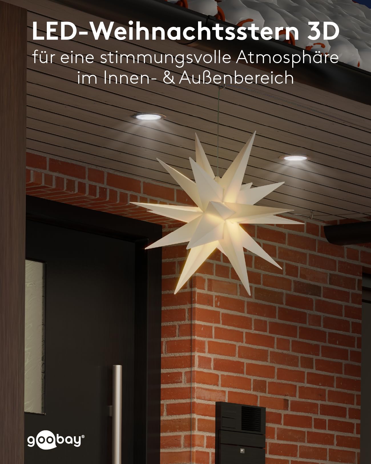 goobay 64789 Gwiazda bożonarodzeniowa LED 3D Ø 56 cm/gwiazda z 18 zębami i timerem/dekoracja bożonarodzeniowa/gwiazda LED zapewnia nastrojową atmosferę/transformator zewnętrzny 4,5 V/dekoracja